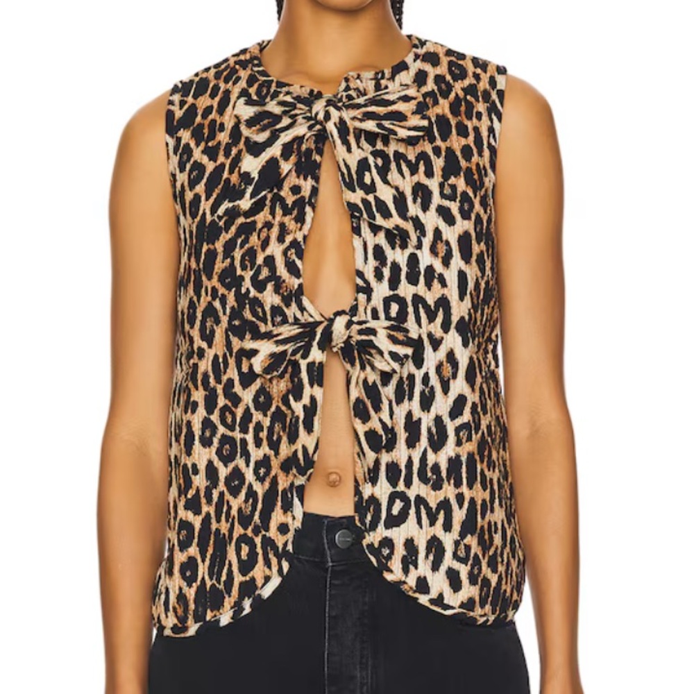Tie Front Tilly Gilet in Leopard- Damson Madder- US12